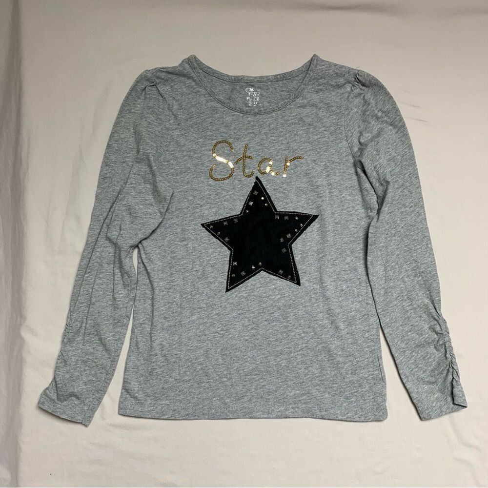 Star Sequin Shirt Girl’s 14 Long Sleeve Gray Black Top Blouse Spring Fashion